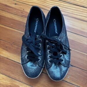 Superga Women's Black Glitter Sneakers Size 38